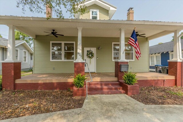 925 Beman St, Augusta, GA 30904 - bungalow-style home with a ceiling fan, covered porch, and a chimney
