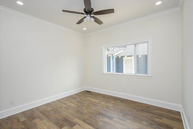 925 Beman St, Augusta, GA 30904 - empty room featuring wood finished floors, ceiling fan, baseboards, recessed lighting, and crown molding