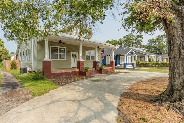 925 Beman St, Augusta, GA 30904 - view of front of home with a ceiling fan, a porch, driveway, and central air condition unit