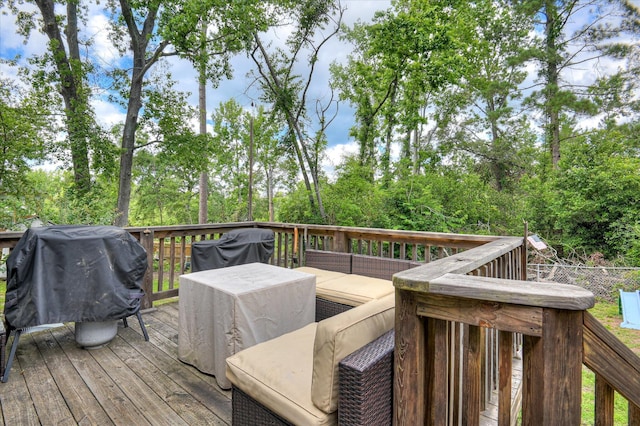 208 Elm St, Grovetown, GA 30813 - wooden deck with grilling area and view of wooded area