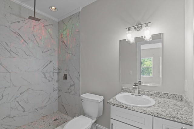 647 Bunchgrass St, Evans, GA 30809 - full bathroom with vanity, a marble finish shower, crown molding, and toilet