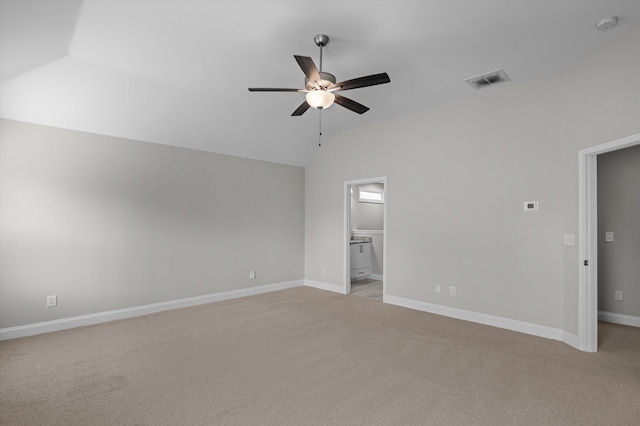 647 Bunchgrass St, Evans, GA 30809 - unfurnished bedroom featuring lofted ceiling, baseboards, light carpet, ceiling fan, and connected bathroom