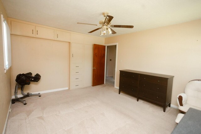 114 Bordeaux St, North Augusta, SC 29841 - bedroom with light carpet, a ceiling fan, and baseboards