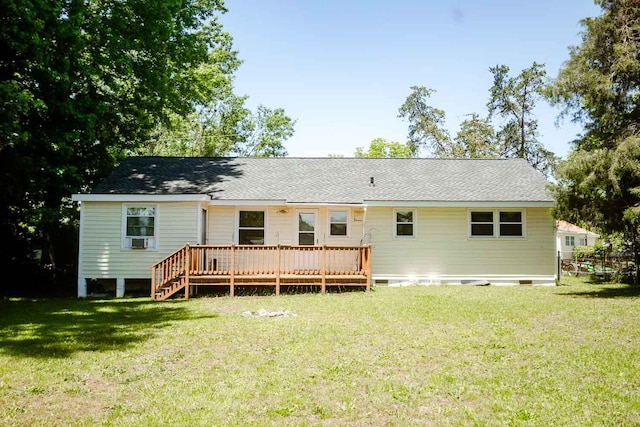 114 Bordeaux St, North Augusta, SC 29841 - back of house featuring a wooden deck, a lawn, and cooling unit