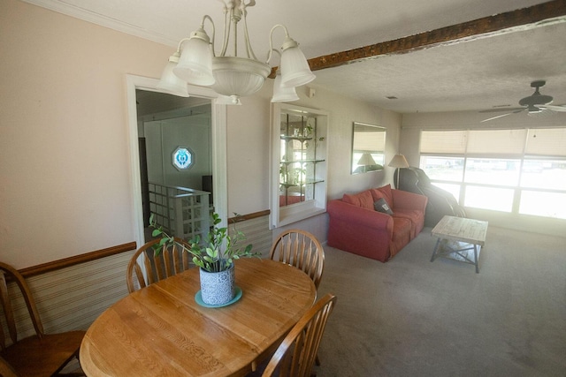 114 Bordeaux St, North Augusta, SC 29841 - dining area featuring a ceiling fan, baseboards, carpet flooring, and beam ceiling