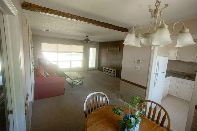 114 Bordeaux St, North Augusta, SC 29841 - dining room featuring ceiling fan, beam ceiling, and light colored carpet
