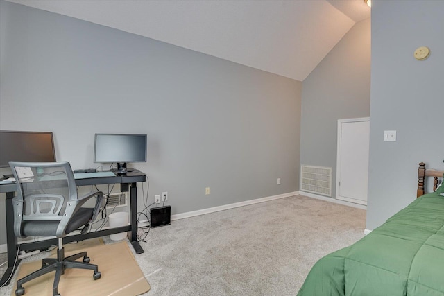 interior space featuring high vaulted ceiling, visible vents, and baseboards