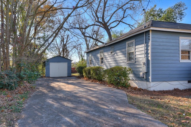 view of property exterior featuring a storage shed