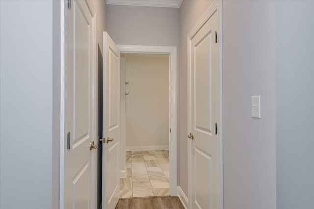 170 Grandview Dr, Mccormick, SC 29835 - corridor featuring light marble finish flooring, crown molding, and baseboards
