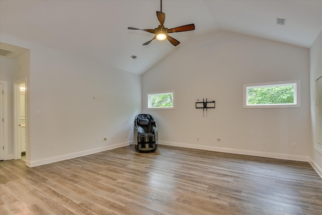 170 Grandview Dr, Mccormick, SC 29835 - unfurnished room featuring ceiling fan, wood finished floors, lofted ceiling, and baseboards