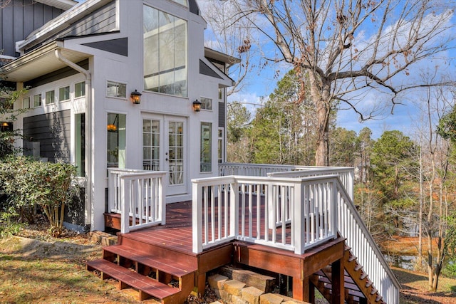 wooden terrace with french doors