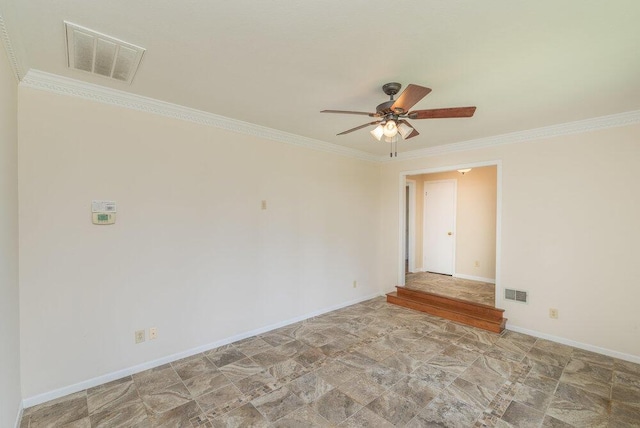 3411 Kamel Cir, Augusta, GA 30909 - spare room featuring ornamental molding, a ceiling fan, and baseboards