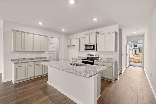 3445 Firestone Dr, Hephzibah, GA 30815 - kitchen featuring baseboards, a sink, dark wood-type flooring, and stainless steel appliances
