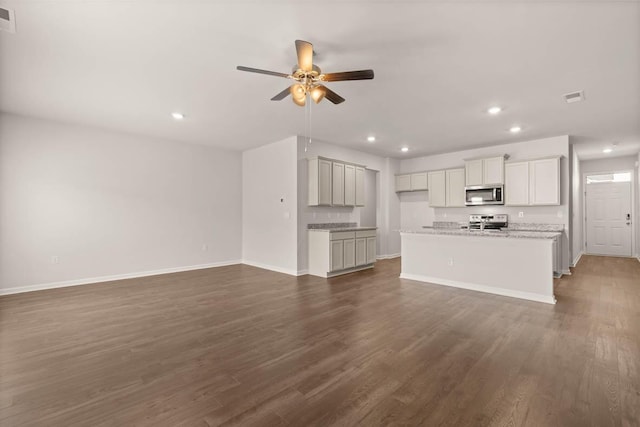 3445 Firestone Dr, Hephzibah, GA 30815 - unfurnished living room with recessed lighting, baseboards, ceiling fan, and dark wood finished floors
