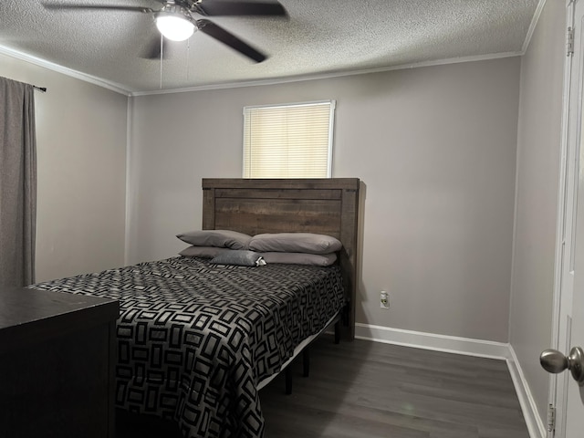 2402 Wheeless Rd, Augusta, GA 30906 - bedroom featuring dark wood-style flooring, ornamental molding, a textured ceiling, and ceiling fan