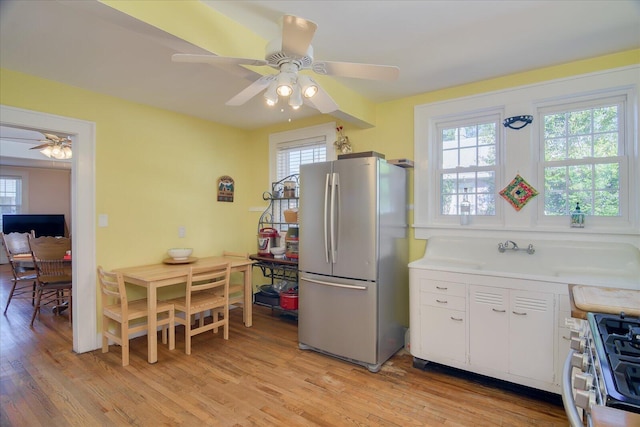 kitchen with stainless steel appliances, a wealth of natural light, and light wood-type flooring