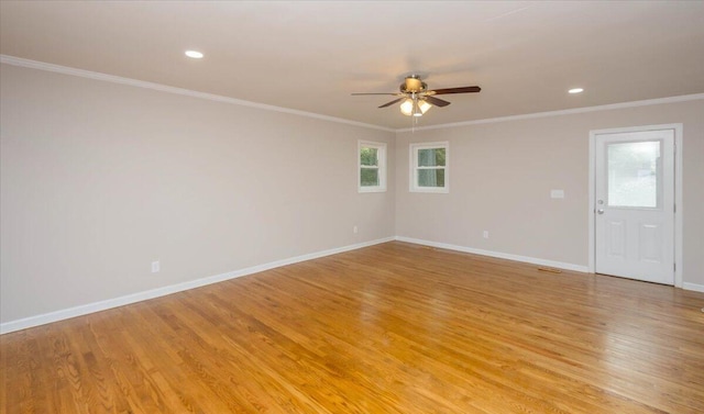 2924 Stratford Dr, Augusta, GA 30909 - empty room with a ceiling fan, crown molding, light wood-style flooring, and recessed lighting