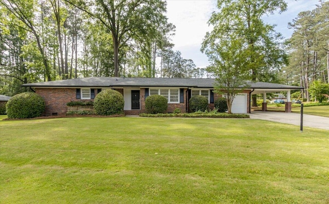 2924 Stratford Dr, Augusta, GA 30909 - ranch-style home featuring concrete driveway, brick siding, a carport, an attached garage, and a front lawn
