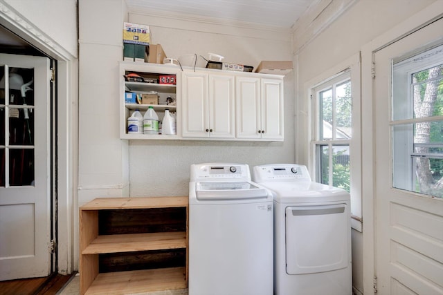1203 Highland Ave, Augusta, GA 30904 - washroom with independent washer and dryer, cabinet space, wood finished floors, and crown molding