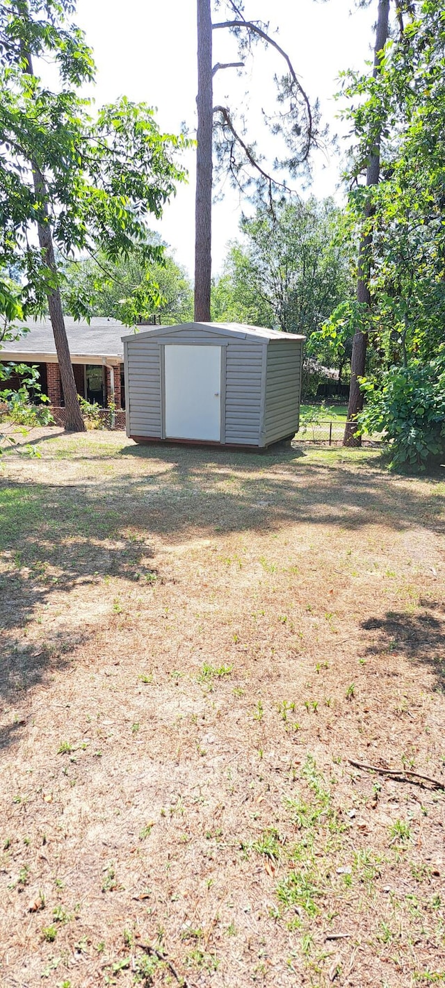 view of yard featuring an outbuilding and a storage unit