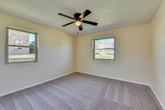 empty room featuring carpet floors, a wealth of natural light, and baseboards