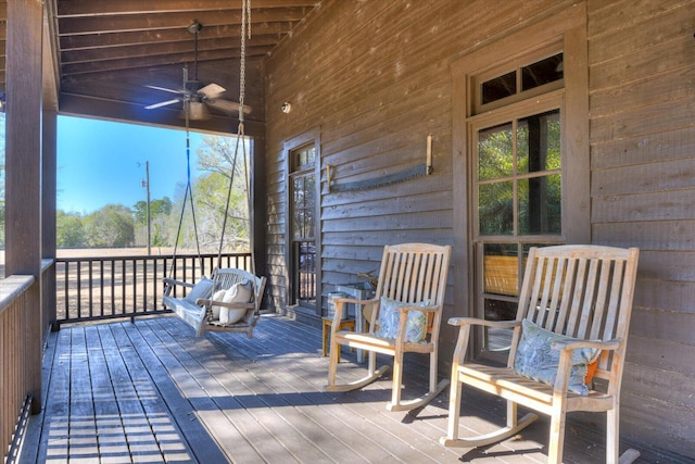 deck with a ceiling fan