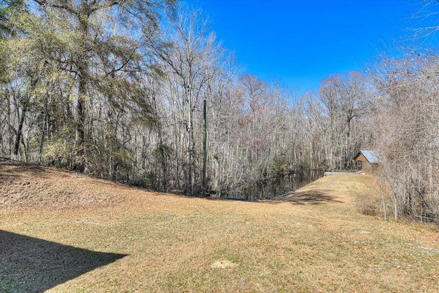 view of yard with a forest view