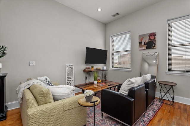936 Broad St # 415, Augusta, GA 30901 - living area featuring visible vents, hardwood / wood-style floors, recessed lighting, and baseboards