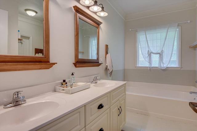 207 Oleander Trl, Evans, GA 30809 - bathroom with ornamental molding, a bath, and double vanity