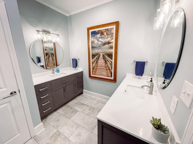 228 Heron Shrs, Mccormick, SC 29835 - bathroom with a sink, ornamental molding, two vanities, and baseboards