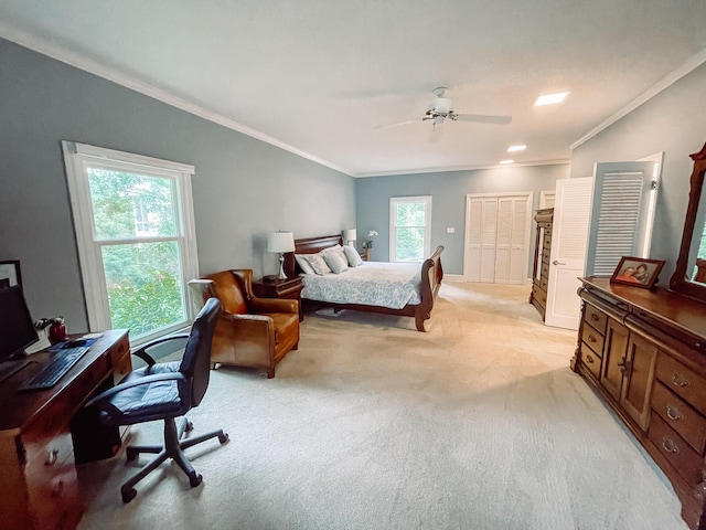 228 Heron Shrs, Mccormick, SC 29835 - bedroom featuring light carpet, baseboards, ceiling fan, and ornamental molding