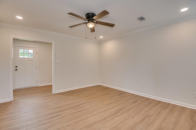 4075 Flintrock Way, Martinez, GA 30907 - empty room featuring light wood-style floors, a ceiling fan, crown molding, and recessed lighting