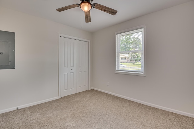4075 Flintrock Way, Martinez, GA 30907 - unfurnished bedroom with electric panel, carpet floors, a closet, and ceiling fan