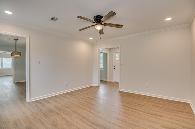 4075 Flintrock Way, Martinez, GA 30907 - unfurnished room with ceiling fan, light wood finished floors, plenty of natural light, ornamental molding, and recessed lighting