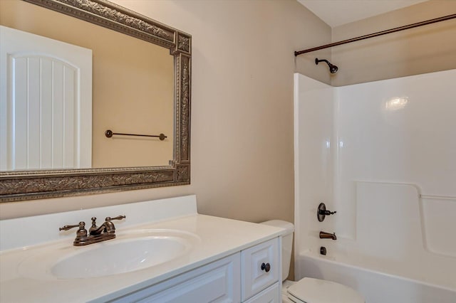 full bathroom with toilet,  shower combination, and vanity