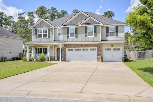 729 Houston Lake Dr, Evans, GA 30809 - craftsman inspired home with board and batten siding, a porch, a garage, driveway, and roof with shingles