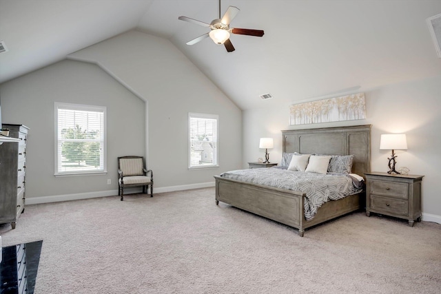 729 Houston Lake Dr, Evans, GA 30809 - bedroom featuring carpet flooring, multiple windows, lofted ceiling, and a ceiling fan