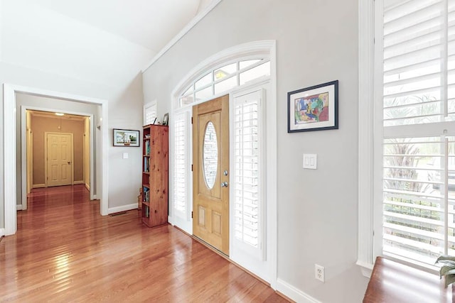 foyer entrance with plenty of natural light and wood-type flooring