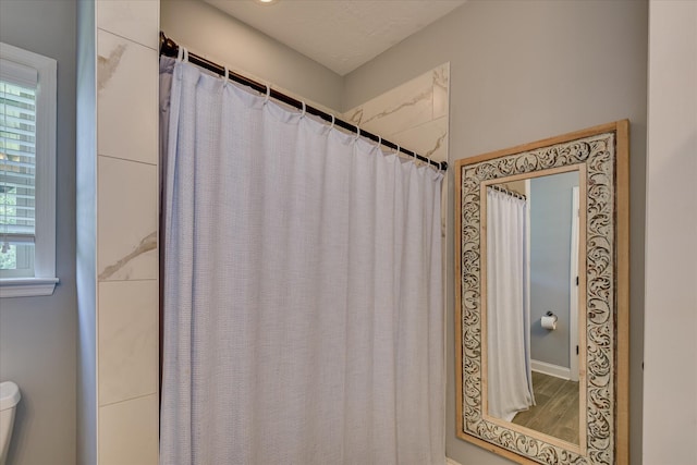 132 Running Creek Dr, North Augusta, SC 29860 - full bathroom featuring curtained shower, wood finished floors, and toilet