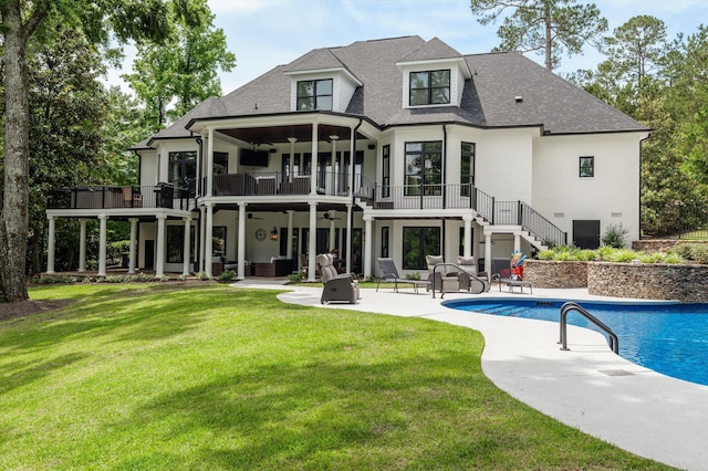 462 Armstrong Way, Evans, GA 30809 - rear view of property with ceiling fan, stairs, a patio area, a yard, and an outdoor pool