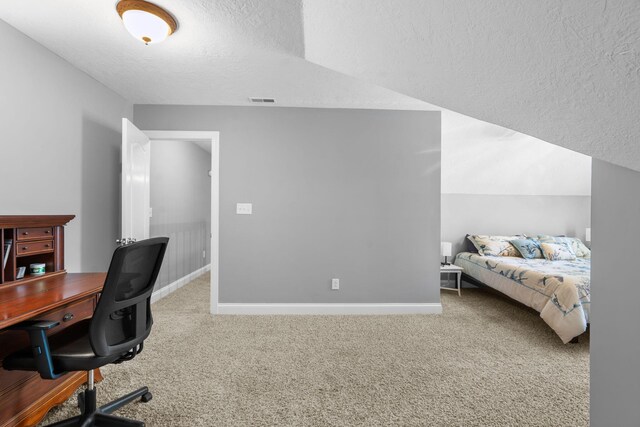 bedroom featuring carpet flooring and a textured ceiling