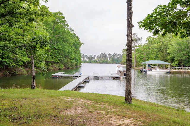 view of dock with a water view