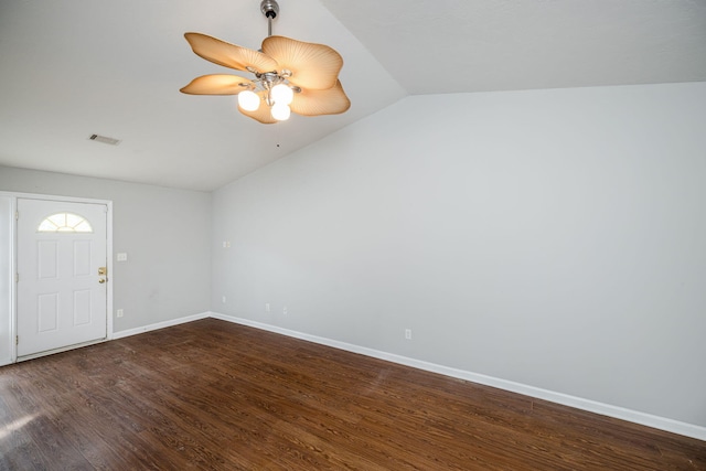 5034 Wheeler Lake Rd, Augusta, GA 30909 - foyer entrance with a ceiling fan, vaulted ceiling, baseboards, and wood finished floors