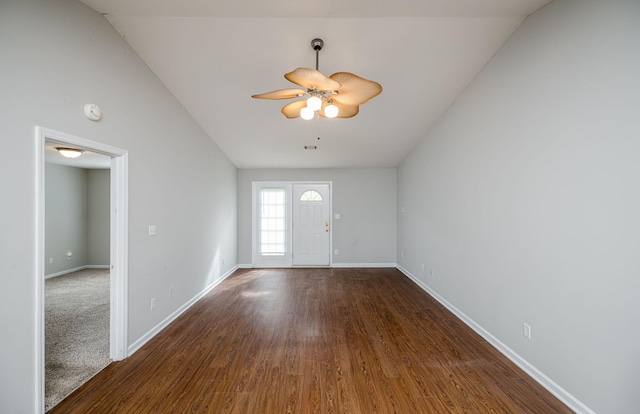 5034 Wheeler Lake Rd, Augusta, GA 30909 - foyer featuring vaulted ceiling, wood finished floors, a ceiling fan, and baseboards
