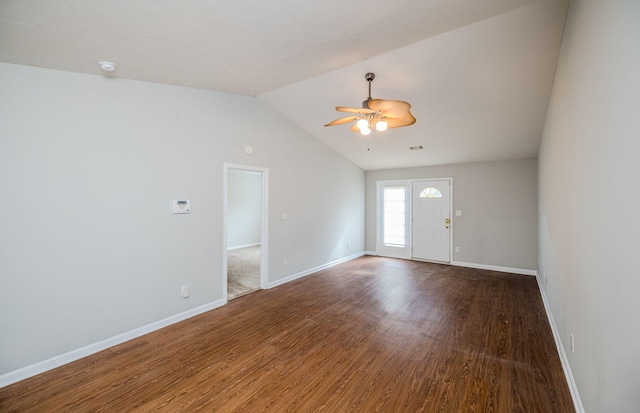 5034 Wheeler Lake Rd, Augusta, GA 30909 - spare room featuring wood finished floors, baseboards, ceiling fan, and vaulted ceiling