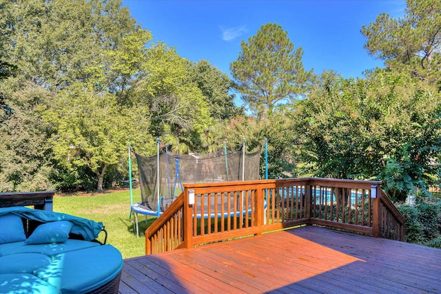 3463 Rhodes Hill Dr, Augusta, GA 30907 - wooden terrace with a trampoline and a yard