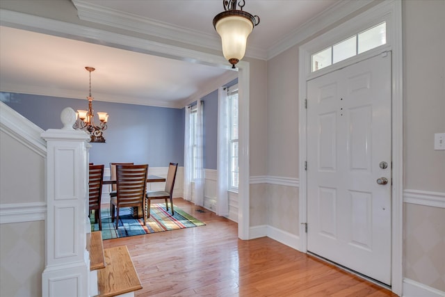 3463 Rhodes Hill Dr, Augusta, GA 30907 - entrance foyer featuring a chandelier, light wood-type flooring, crown molding, and baseboards