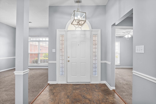 4308 Felmellow Dr, Grovetown, GA 30813 - foyer featuring carpet, plenty of natural light, baseboards, and a ceiling fan