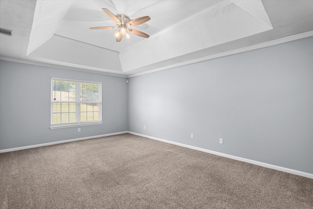 4308 Felmellow Dr, Grovetown, GA 30813 - spare room featuring a tray ceiling, ceiling fan, carpet flooring, baseboards, and ornamental molding