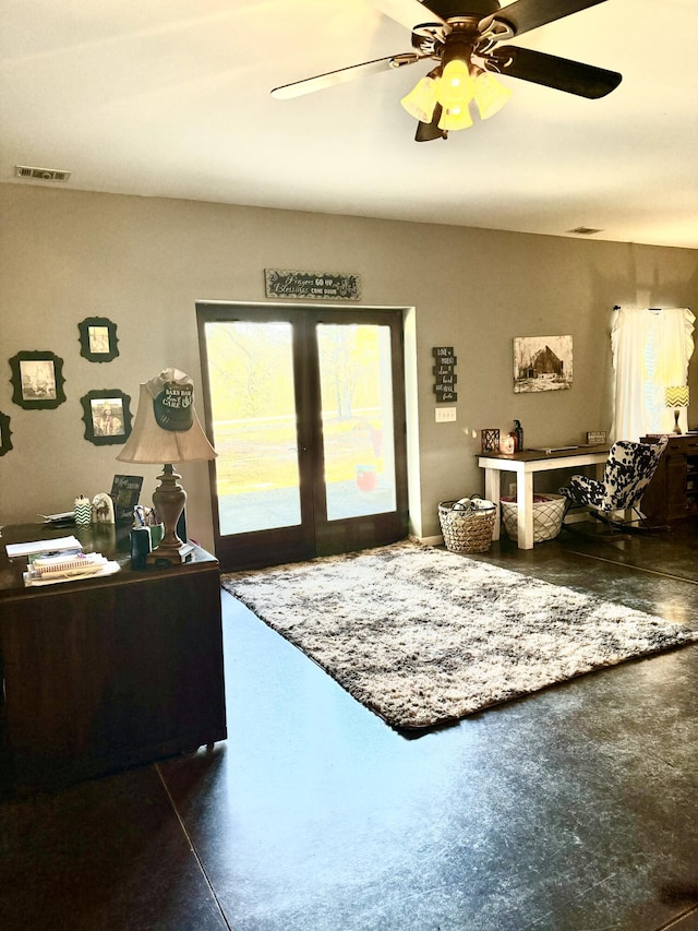 home office with ceiling fan